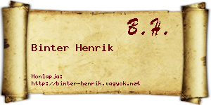 Binter Henrik névjegykártya